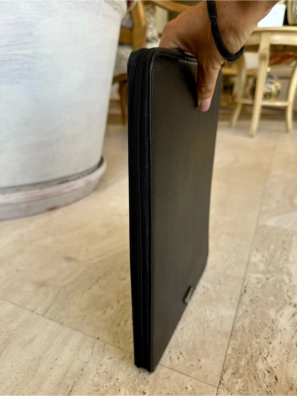 Prada Saffiano Black Leather Zip-around Document Holder in Pristine Condition